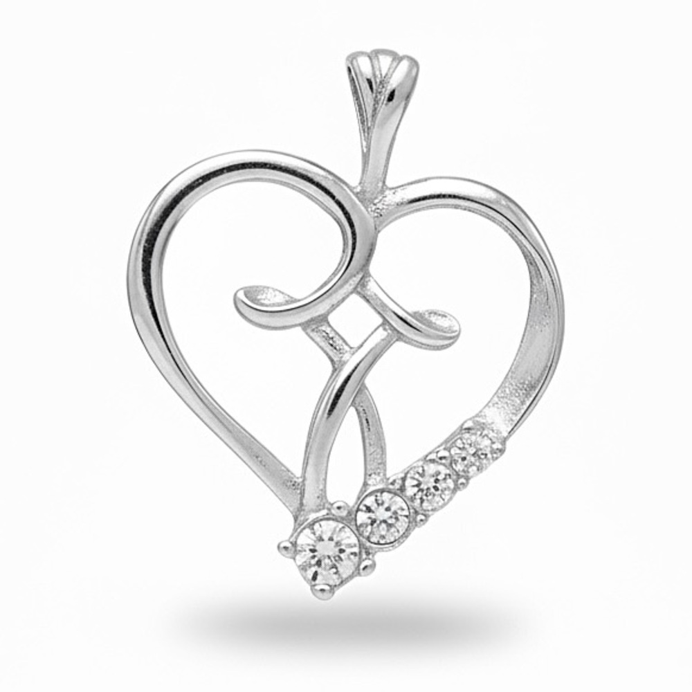 April Birthstones Heart & Cross Silver Pendant Signed CAMCO Vintage Jewelry
